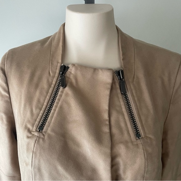 J Brand Asymmetrical Zippered Coat Long Jacket Tan Women’s Size 6 Small - Picture 5 of 9